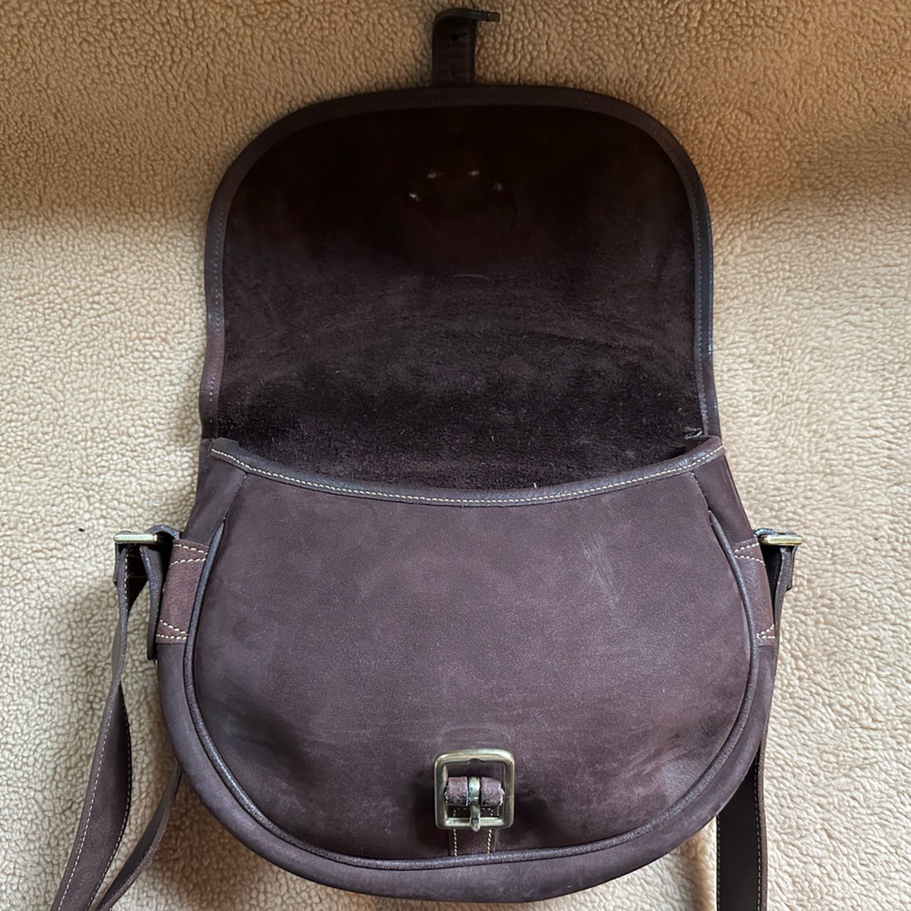 Dooney & Bourke Vintage Brown Suede Leather Saddle bag crossbody purse - Picture 5 of 11